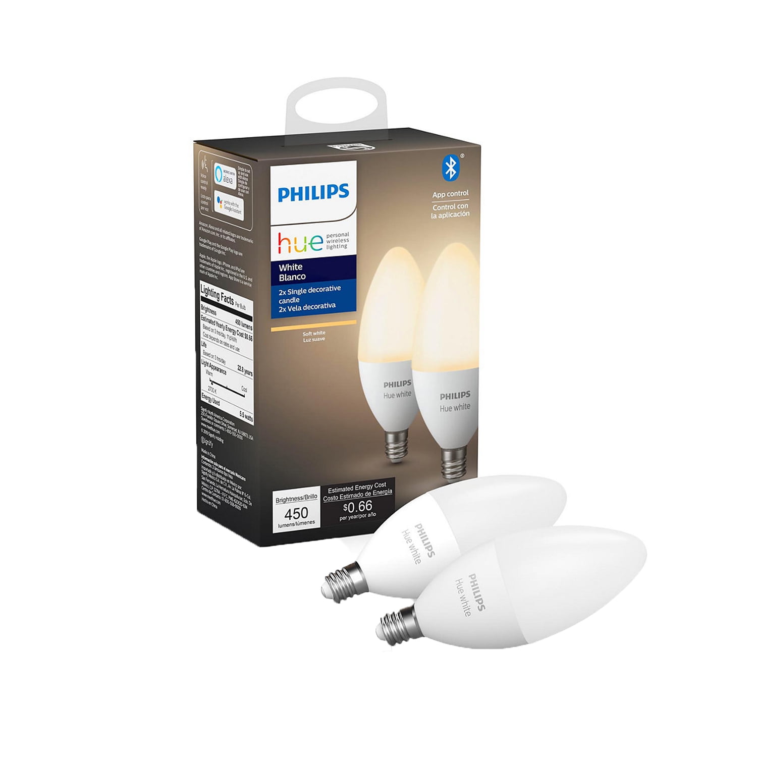 Madison Bukser træt af Philips Hue E12 Bluetooth Smart LED Decorative Candle Bulb, 2-Pack, White -  Walmart.com
