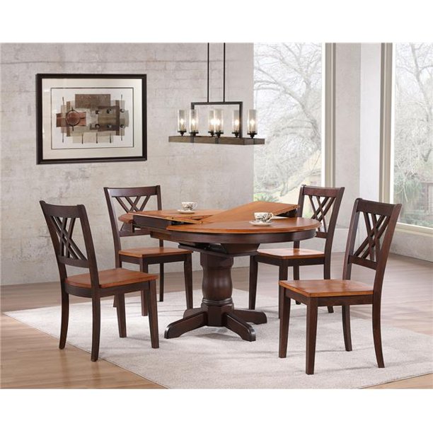 42 x 42 x 60 in. Round Double X Back Chair Dining Set with Whiskey