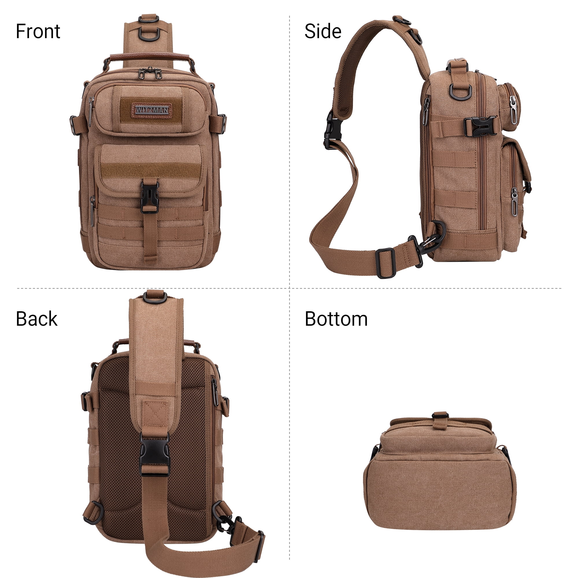 WITZMAN Sling Bag for Men Canvas Casual Chest Bag with USB Charging Port for Travel Daily Work(A8021 Brown)