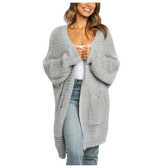 KIHOUT Jackets for Women Deals Womens Boho Patchwork Cardigan Long Sleeve Open Front Knit Sweaters Coat Pockets