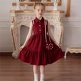 thumbnail image 2 of ZXLBBD Girls Dress Sleeveless Lace Lapel Collar Button Solid Color Flowy for Toddler and Kids Outfit Elegant Pageant Gown Dress, 2 of 6
