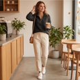 thumbnail image 6 of Women's Fall Long Sleeve Quarter Zip Knit Sweater Pullover Tops, Ribbed Collared Mock Neck Loose Dressy Tops, Business Casual Winter Layering Outfits M, 6 of 9