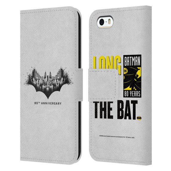 Head Case Designs Officially Licensed Batman DC Comics 80th Anniversary Logo Gotham Leather Book Wallet Case Cover Compatible with Apple iPhone 5 / 5s / iPhone SE 2016