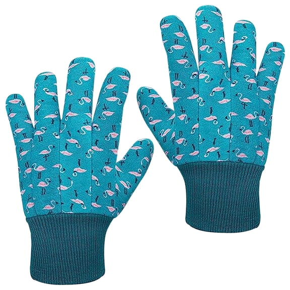 Teal Kids Gardening Gloves, Flamingo Print Poly/Cotton, 3 Pairs, X-Small