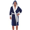 thumbnail image 4 of WZXFASHION Men's Winter Plush Lengthened Shawl Bathrobe Home Clothes Long Sleeved Robe Coat Intimates Dark blue L, 4 of 4
