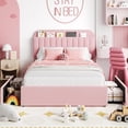 thumbnail image 1 of PIONEERWORKS Queen Bed Frame with Storage Headboard, Boucle Upholstered Platform Bed with Bookcase & 2 Drawers, No Box Spring Needed, Easy Assembly, Pink, 1 of 8