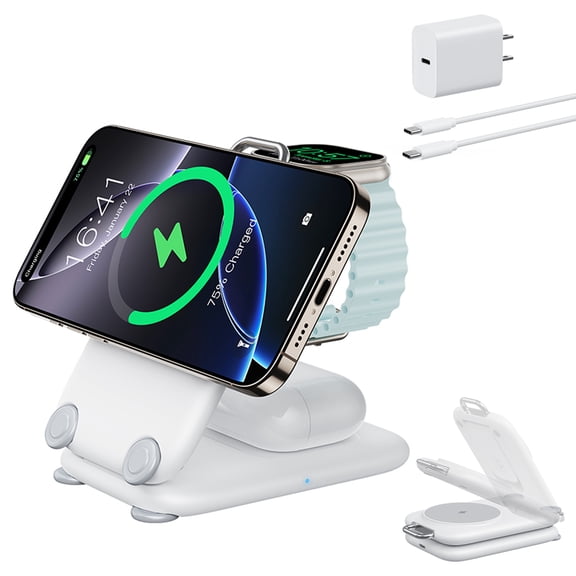 3 in 1 Charging Station, 15W Foldable Magnetic Fast Wireless Charger Stand for Apple Multiple Devices, Travel Charger for iPhone 17 16 15 14 13 12 Series Watch AirPods 4/3/2/Pro