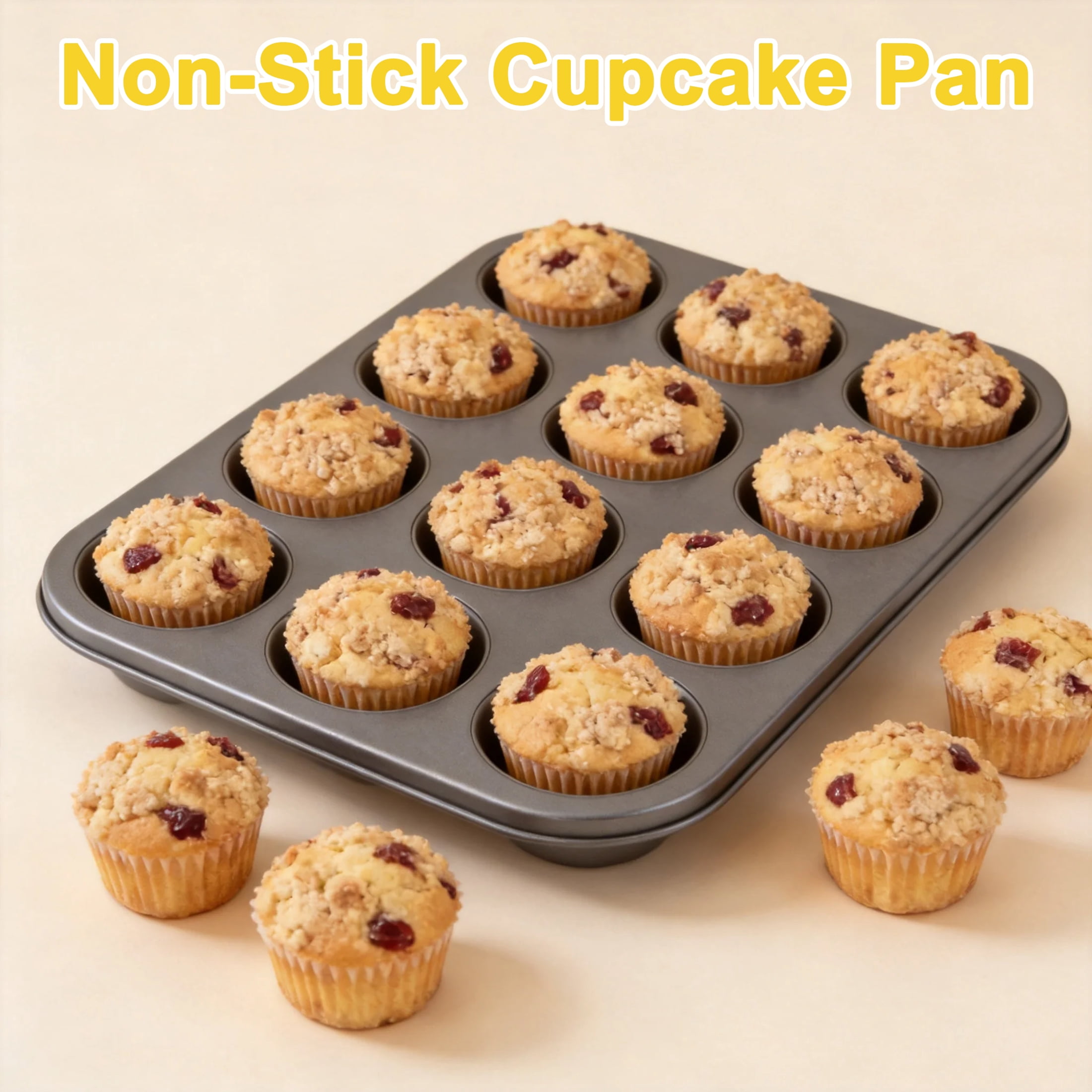 12 Cups Nonstick Muffin Pan, Carbon Steel Mini Cupcake Baking Tray, Cupcake Pan for Mini Muffins, Cupcakes, Cookies