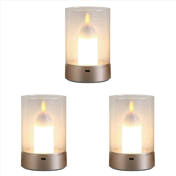 3X Vela con Luz USB, Vela LED Eléctrica Sin Llama Recargable, Velas Móviles para Bailar, Luz para Decoración del Hogar