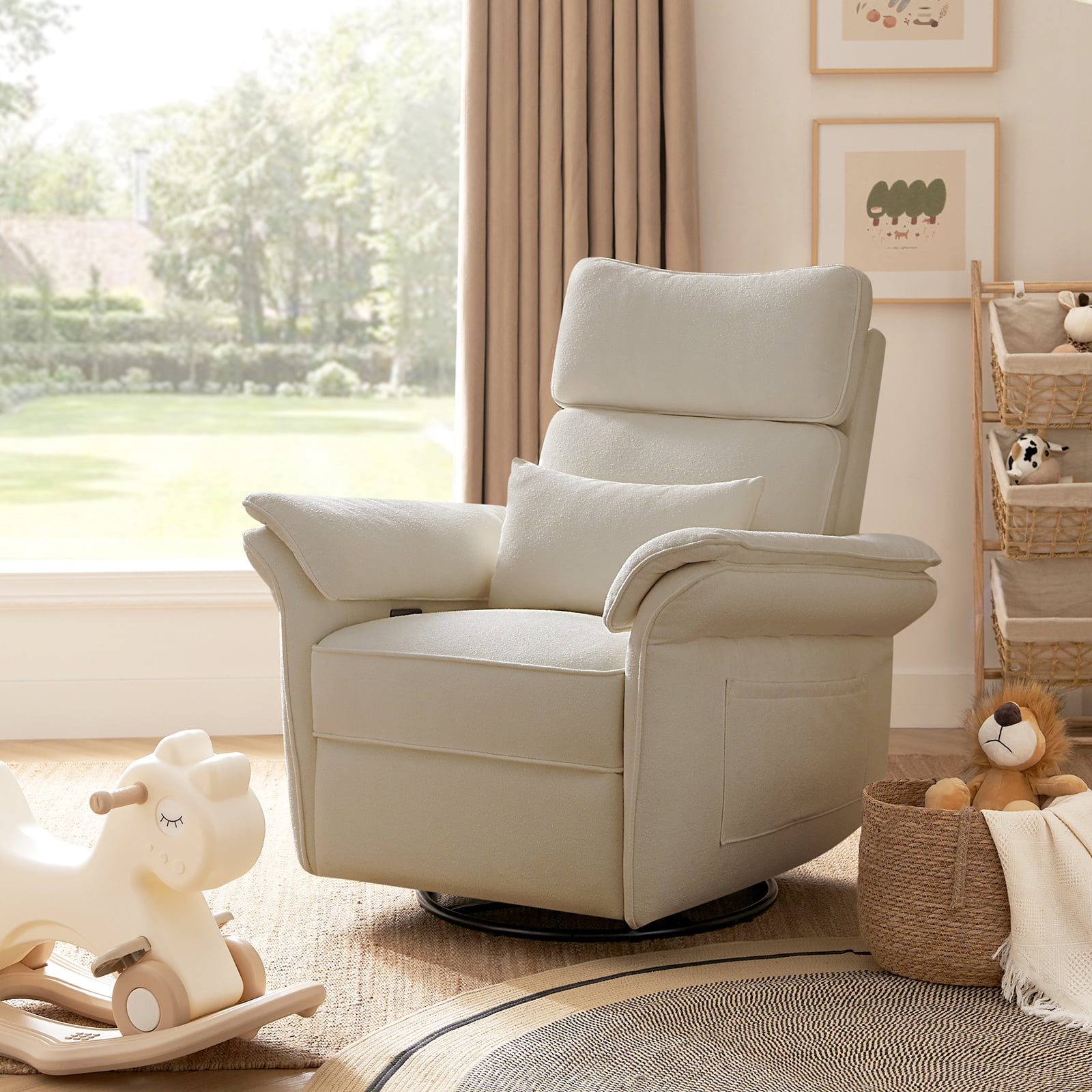Nursery Recliner Chair Electric Power Glider Swivel Rocking with USB, Waterproof Stain-resistant, Beige