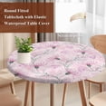 thumbnail image 4 of Pink Flowers Round Tablecloth, Fitted Table Cover with Elastic for 36"-44" Round Tables, Watercolor Country Botanical Floral Vines Table Cloth Outdoor Indoor Dinning Party Waterproof Tablecloths, 4 of 7