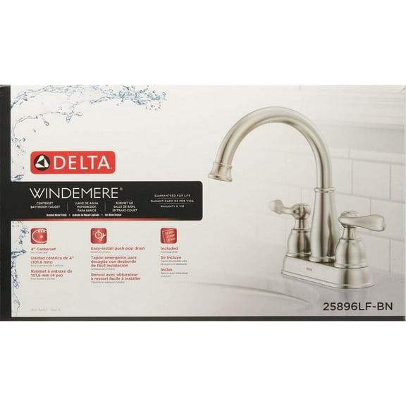 Delta Windemere Brushed Nickel Centerset Bathroom Sink Faucet 4 in.
