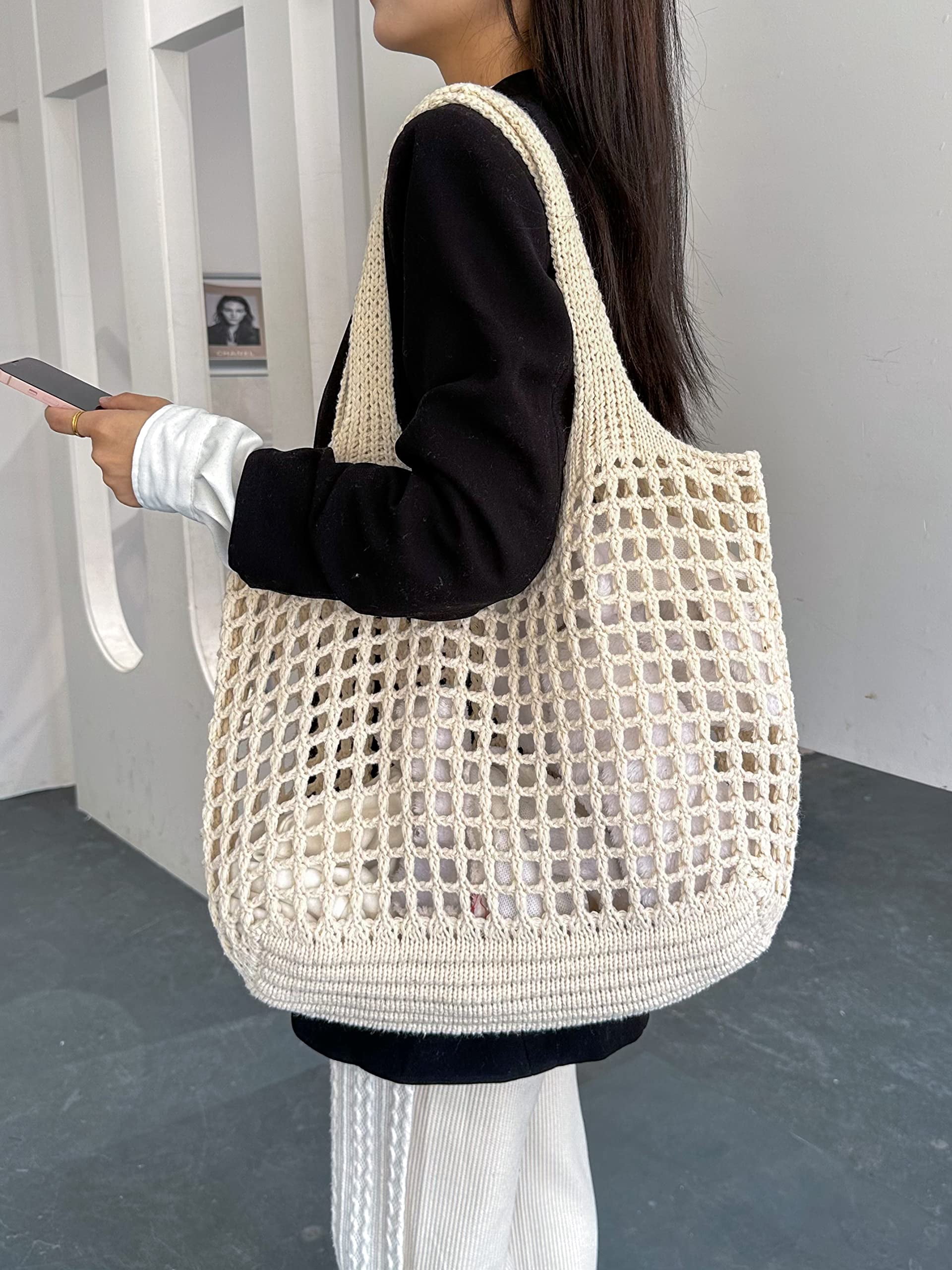 Beach Bag for women, Crochet tote bags, Shoulder Handbags knit bag,cute tote bag for travel,Crocheted tote bag