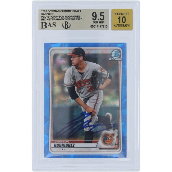 Grayson Rodriguez Baltimore Orioles Autographed 2020 Bowman Chrome Draft Sapphire #BD-191 Beckett Fanatics Witnessed Authenticated 9.5/10 Card - Fanatics Authentic Certified