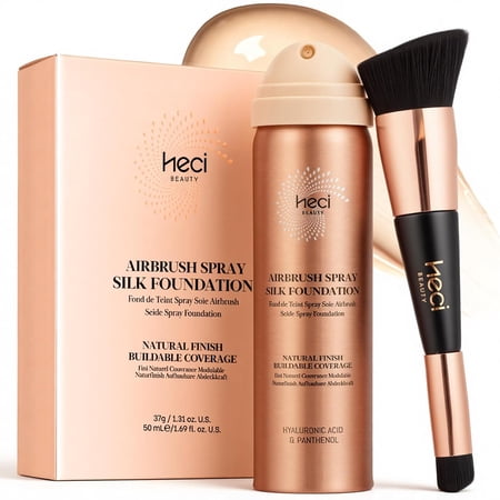 HECI BEAUTY Airbrush Spray Foundation with Kabuki Brush, Lightweight Liquid Makeup Foundation, Natural Matte Finish, Medium 110, 1.69 fl oz