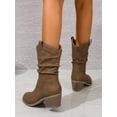 thumbnail image 4 of Fashion White Western Boots For Women, Stitch Detail Patch Decor Point Toe Chunky Heeled Boots, 4 of 4