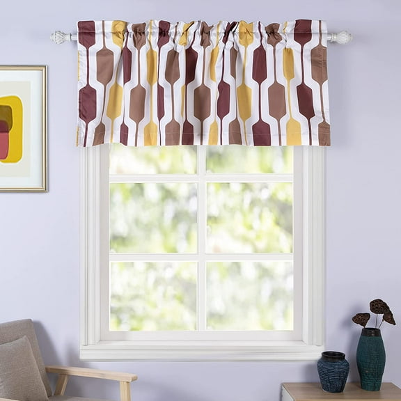 DriftAway Riley Geo Lined Window Curtain Valance Mid Century Geometric Pattern 2 Layers Rod Pocket, 52" x 18" Plus 2" Cotta