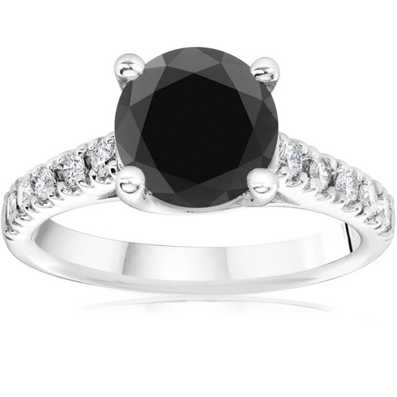 Pompeii 3 1/4 ct 14K White Gold Round Black Diamond Engagement Ring (H-I,I2-I3)