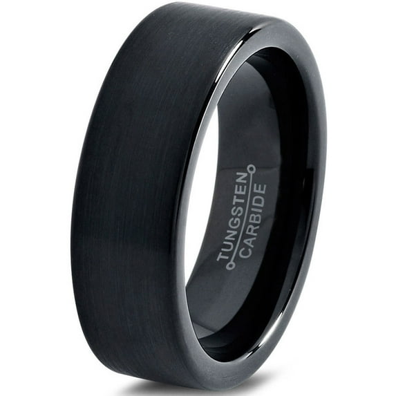 Charming Jewelers Tungsten Wedding Band Ring 6mm for Men Women Comfort Fit Black Pipe Cut Brushed Lifetime Guarantee Size 5