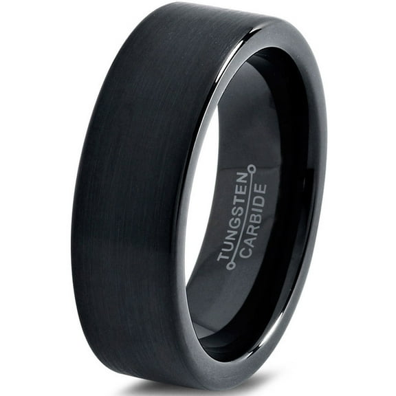 Charming Jewelers Tungsten Wedding Band Ring 6mm for Men Women Comfort Fit Black Pipe Cut Brushed Lifetime Guarantee Size 4