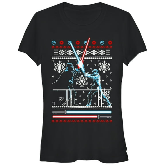 Junior's Star Wars Ugly Christmas Duel Graphic Tee Black Medium