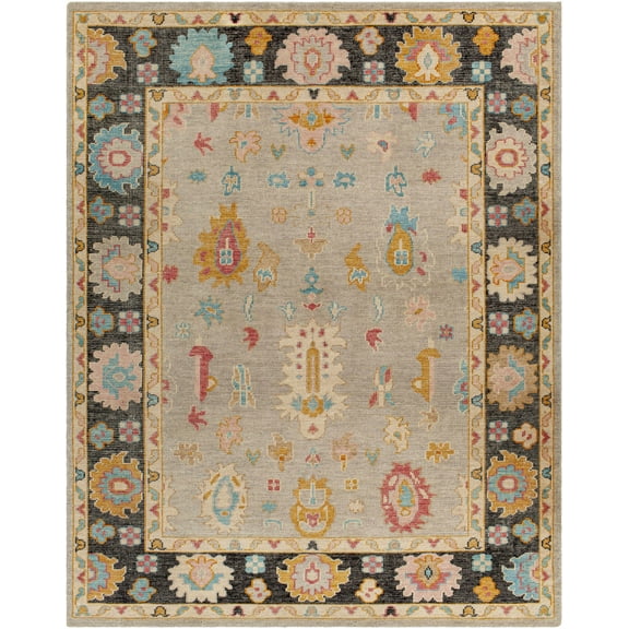 Hauteloom Dalupaon Wool Living Room, Bedroom Area Rug - Traditional - Black, Light Blue, Dark Pink - 10' x 14'