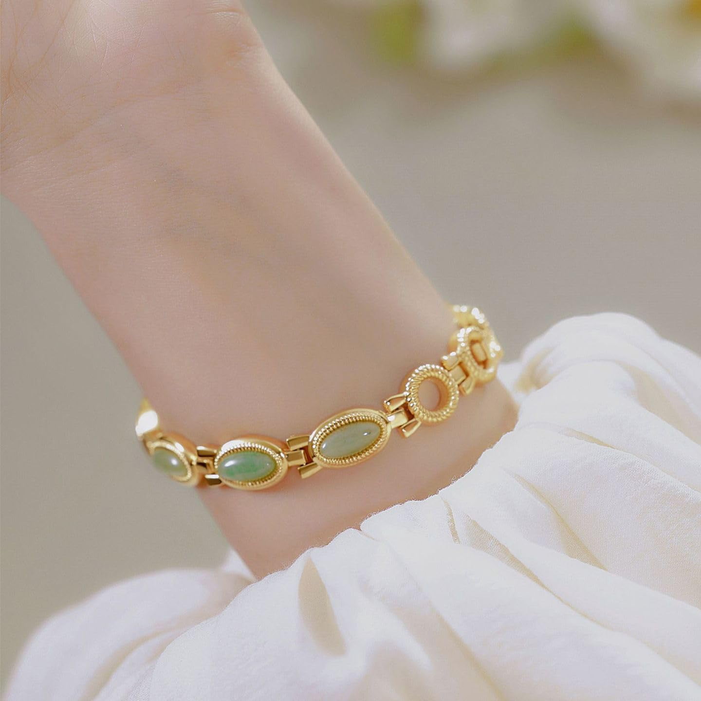Gold Watches for Women with Small Vintage Bracelet Elegant Jade Oval Dial Dress Watch Fashion Quartz Wrist Watch Waterproof Watch