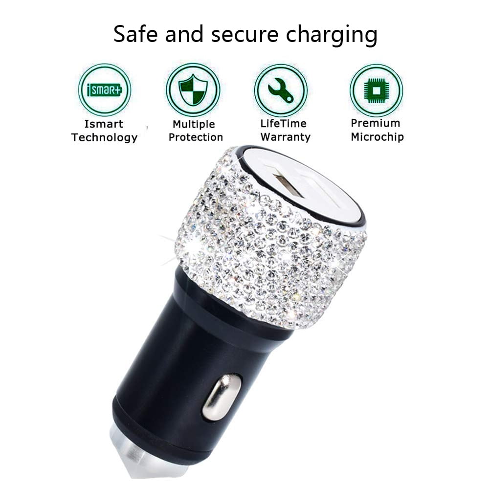 etc Dual USB Car Charger Bling Bling Handmade Rhinestones Crystal Car Decorations for Fast Charging Car Decors Pink for iPhone iPad Pro/Air 2/Mini HTC Nexus Samsung Galaxy Note 9 8 S9 S9+,LG