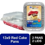 Ez Foil Cake Pans With Cover Bakeware 12.75 Inch 12.75Inch X 9Inch X 1.84375Inch Red 1 Pack 2 Count