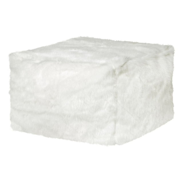 Loft Winterfell Faux Fur Ottoman – White Accent Pouf by Gouchee Home, Cozy Cube Bean Bag Seat or Footrest for Office or Living Room