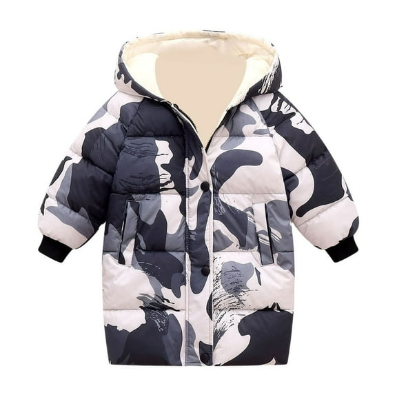 Boys Winter Coats with Hooded Puffer Jacket Kids Boys Print Jacket Zip up Long Sleeve Thicken Waterproof Jacket Kids Boys Winter Coats Size 5-6 Years
