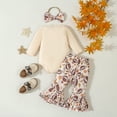 thumbnail image 5 of Odeerbi 0-1 Years Infant Girls Outfits Layette Set Rib Knit Bodysuit Floral Flared Pants with Headband Set Ruffle Tops Elastic Waist Bell Bottom Trousers Infant Girls Clothes, 5 of 9