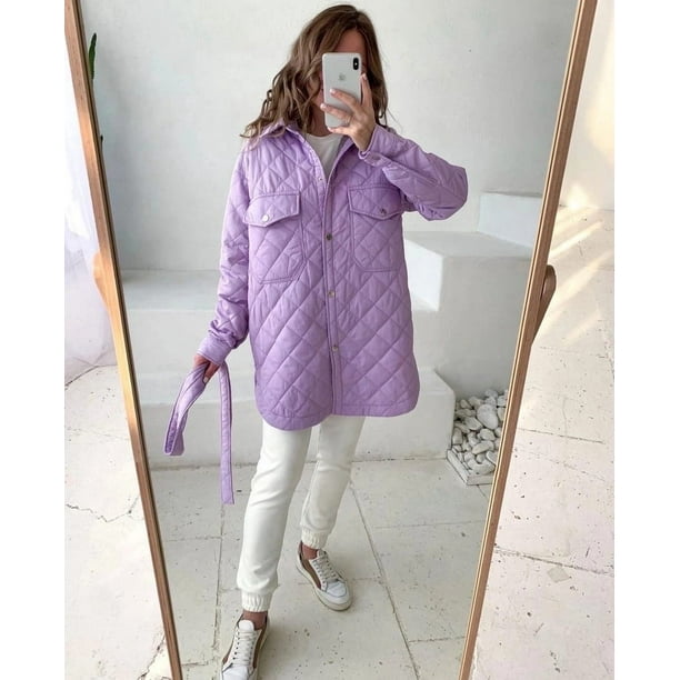 Chaqueta de algodón con solapa larga, suelta, cálida, con rejilla de diamantes, chaqueta de algodón gruesa versátil para mujer