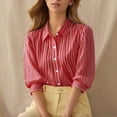 thumbnail image 2 of YTCAMLO Striped Dress Shirts for Women, Casual Loose Fit 3/4 Sleeve Button Down Shirts, Business Office Work Collared Blouses, 2 of 9