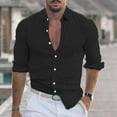 thumbnail image 2 of Mens Casual Tops Long Sleeve Cotton Gauze Shirts Buttons Down Solid Plain Collar Summer Beach Hippie Shirt 2025, 2 of 6