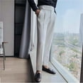 thumbnail image 6 of Men's Casual Pants Men's Slim Fit Small Feet High Waist Business Solid Color Casual Suit Pants White 34, 6 of 8