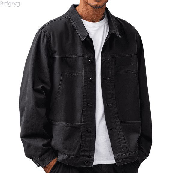 Bcfgryg Men's Shirt Long Sleeve Spring And Autumn Loose Casual Style Shirt Jacket Men Shirts Casual Black L
