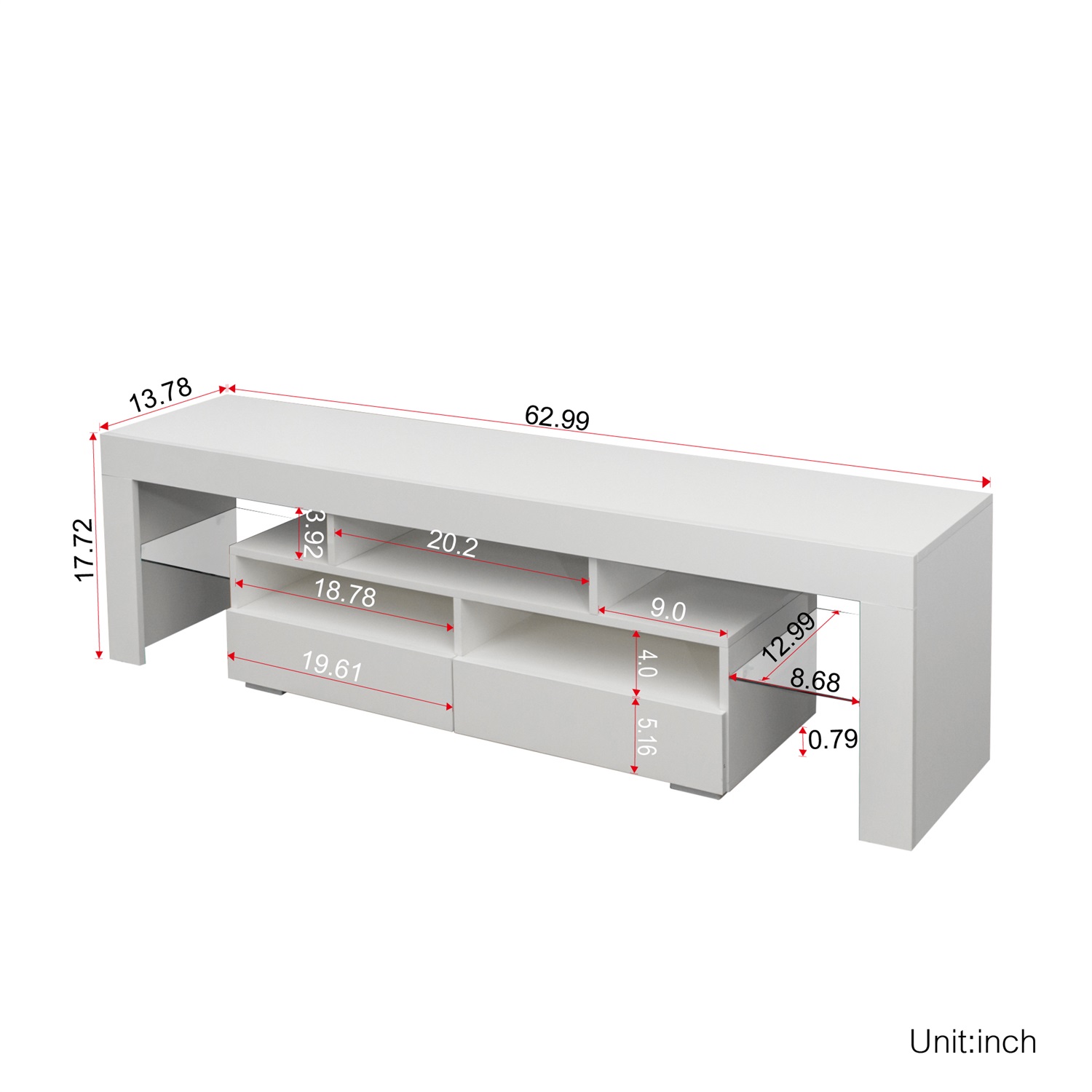 Kadyn LED Light TV Stand with Remote, Living Room Entertainment Center TV Stand with 2 Drawers & 2 Open Shelves, Particle Board TV Stand Cabinet with 20-color RGB LED lights, White