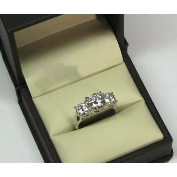 3Ct VVS1/D Lab Created Moissanite 3 Stone Ring 14k White Gold Plated