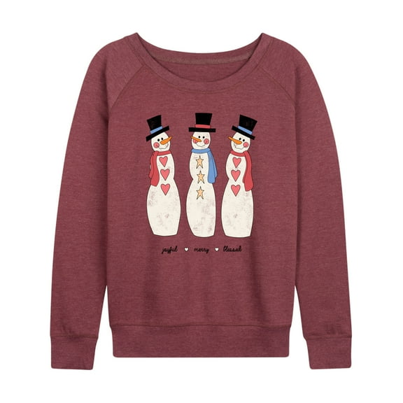 Instant Message - Joyful Merry Blessed Christmas Snowmen - Women's Lightweight French Terry Long Sleeve Shirt