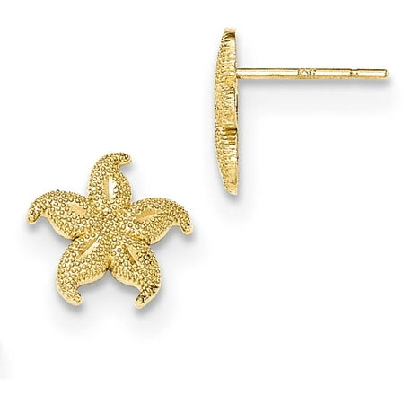 14 Gold Polished & Textured Starfish Post Earrings