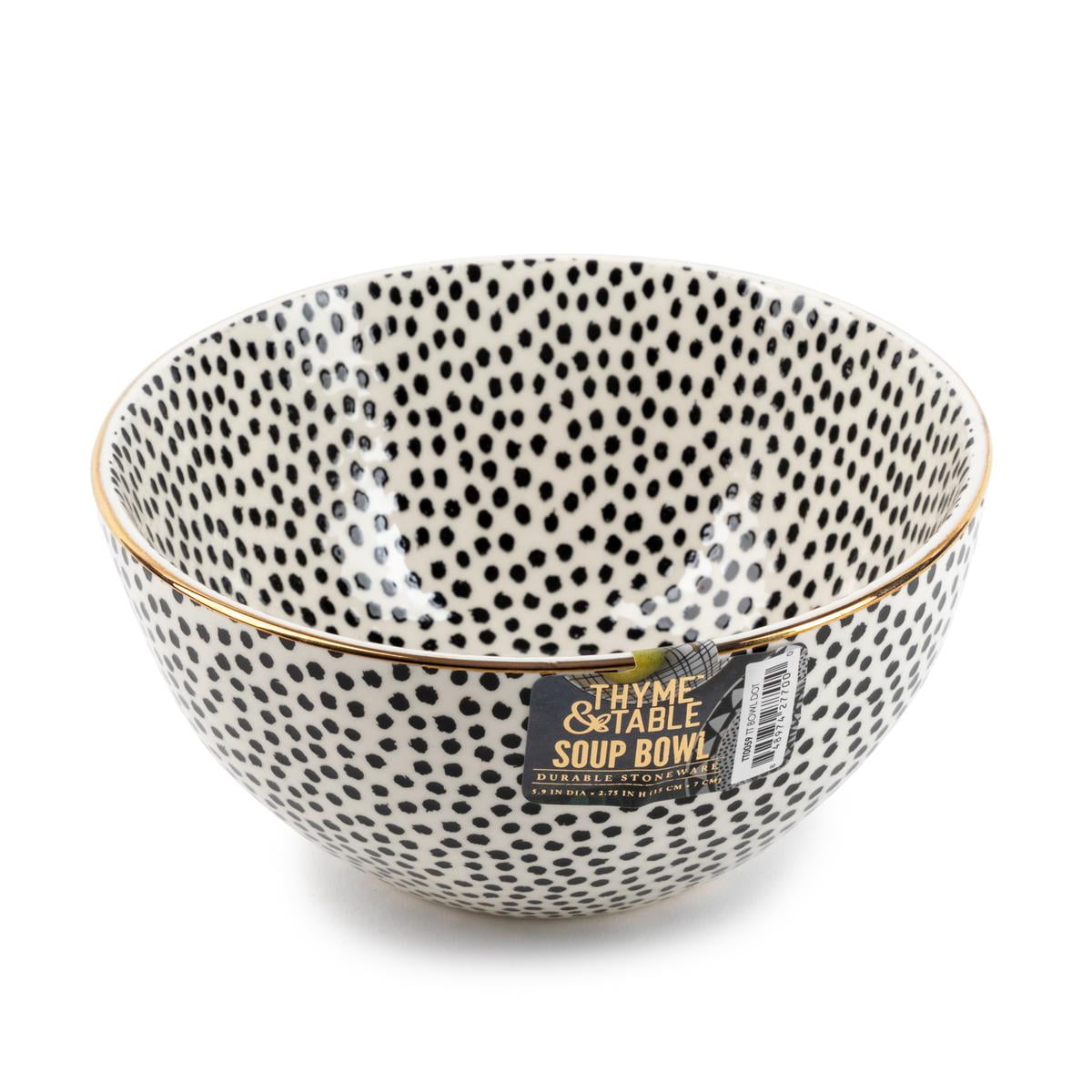 Thyme & Table Dinnerware Black & White Dot Stoneware Round Bowl