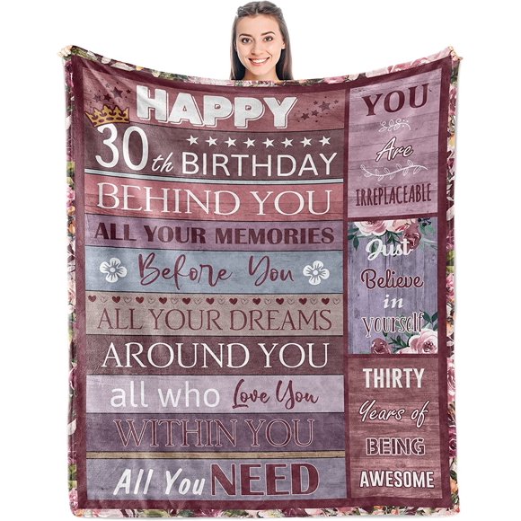 Best 30th Birthday Gifts for Her - Happy 30th Birthday Gifts for Women - Gifts for 30th Birthday Woman - Birthday Gift Ideas for Women 30th - 30th Birthday Decorations for Women Blanket 50" x 60"