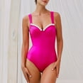 thumbnail image 2 of Flaxmaker Women One Piece Swimsuit Pink Pearl Push Up V Neck Bathing Suit Two pieces Swimwear Set, 2 of 9