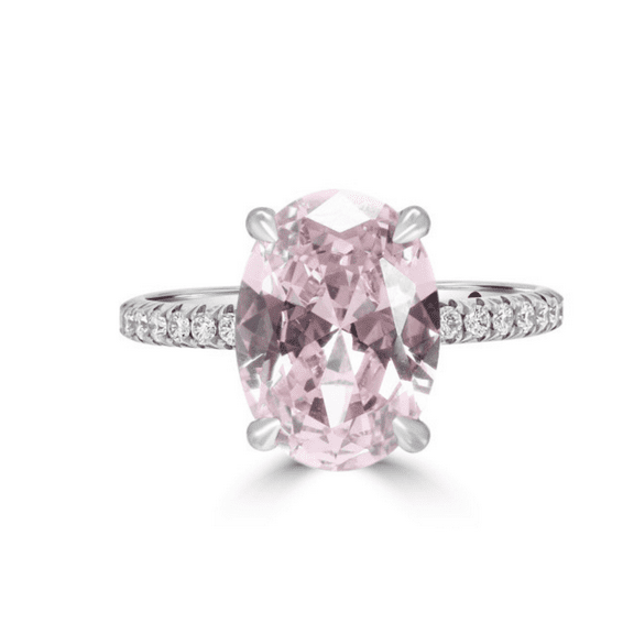Oval Cut Pink Sapphire And Diamond Solitaire Proposal Ring in 925 Sterling Silver - September Birthstone Bridal Ring