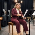thumbnail image 2 of Agnes Orinda Women's Plus Size Suit Two Piece Outfits Business Office Blazer Jacket and Pants Suit Set 1X Burgundy, 2 of 8