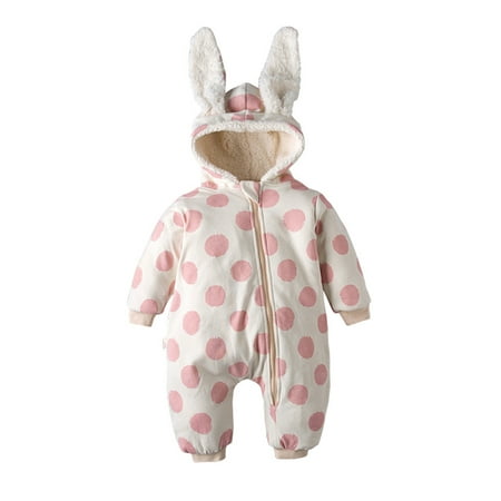

TUOBARR Newborn Infant Baby Boys Girls Warm Polka Dot Zipper Thick Hooded Romper Outfits Pink (3M-3T)