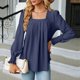 thumbnail image 2 of Blusa de mujer con cuello cuadrado y mangas abullonadas - Top informal con pliegues en la parte delantera - Rayón/poliéster/spandex - S-XXL - Trabajo/cita/salida nocturna, 2 of 6