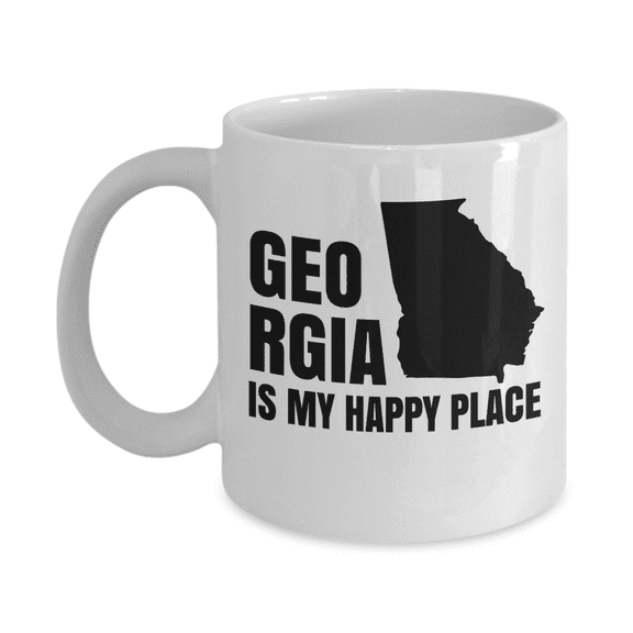 Georgia Is My Happy Place USA State Map Art Coffee & Tea Mug, Home Décor, Table Decorations, Kitchen Accessories, Birthday Or Christmas Giftables And Items For Men & Women From Atlanta (11oz)