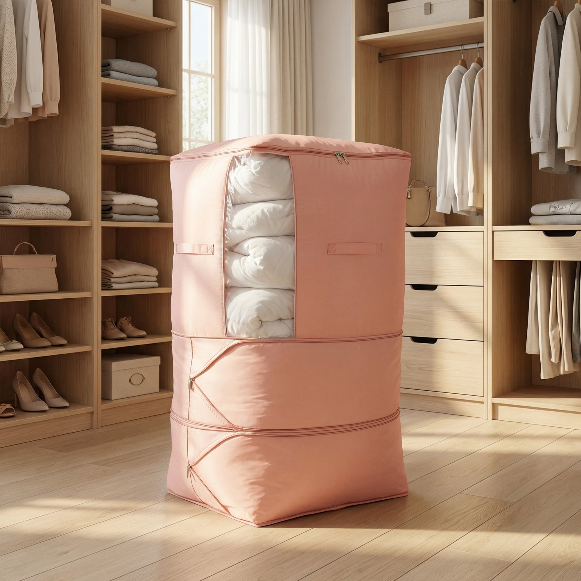 Unique Bargains Foldable Storage Bag for Organizing Bedroom Pink 21.3"x16.5"x35.4"